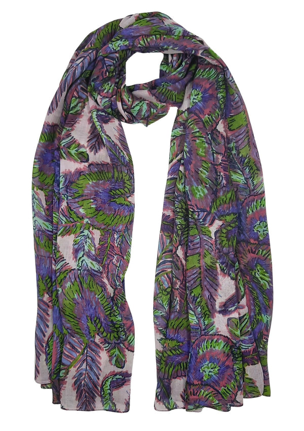 Mix Leaves Print Scarf (SE-2709_Purple)